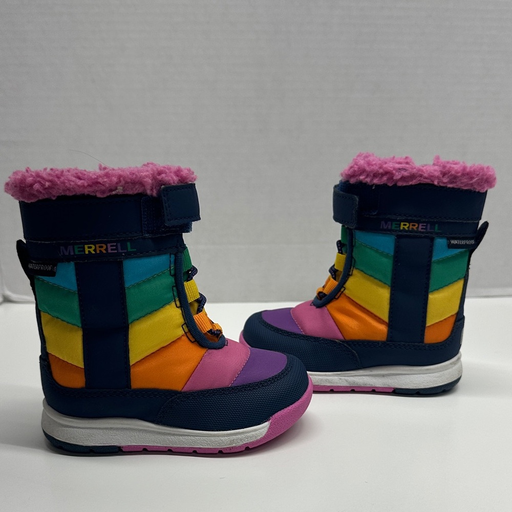 Merrell Kids Rainbow Navy Pink Waterproof Snow Boots